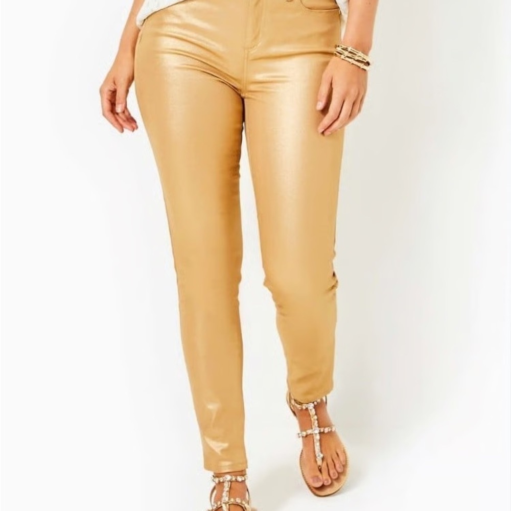 Lilly Pulitzer Eagan High Rise Gold Jeans NWT 2